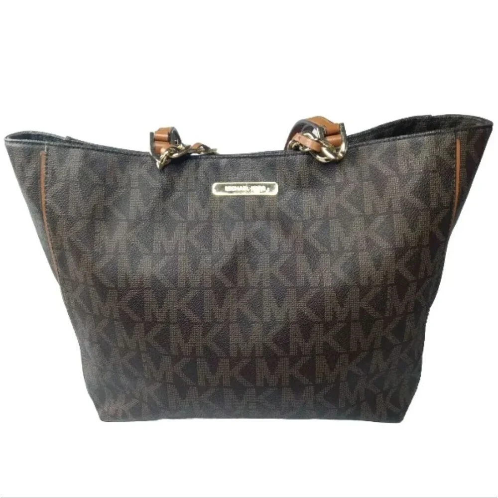 Michael Kors Harper Signature East West Tote Brown Handbag Retail $298